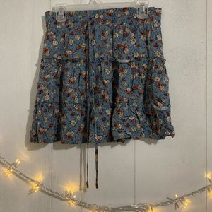 Blue Flower Printed Skirt